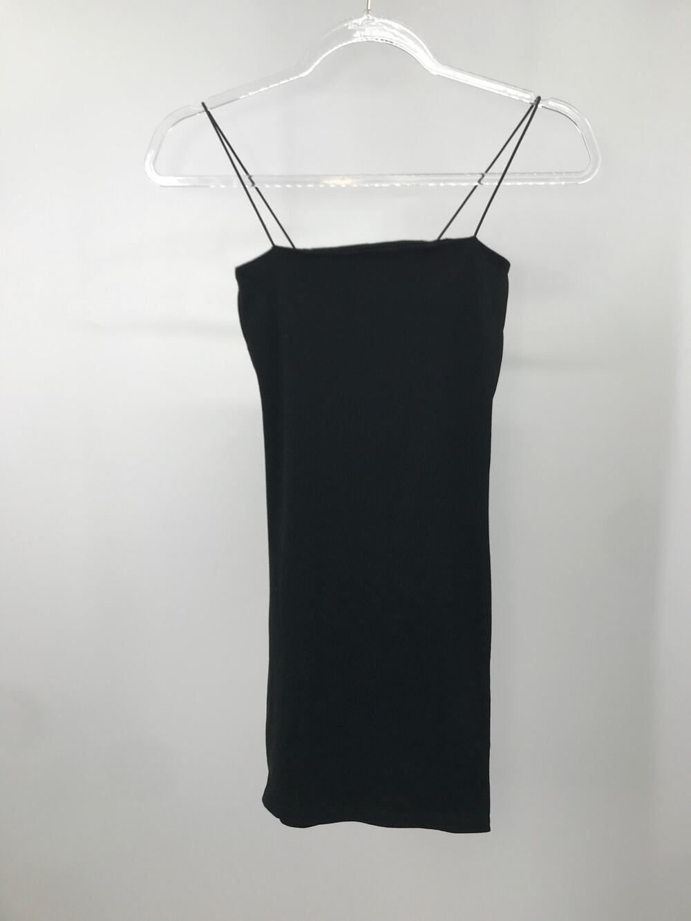 Pull & Bear Black Rib Knit Spaghetti Strap Fitted Mini Dress Size S